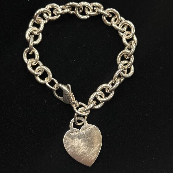 Tiffany & Co. Sterling Silver 925 Heart Tag Charm Rolo Link Bracelet - Picture 1 of 5